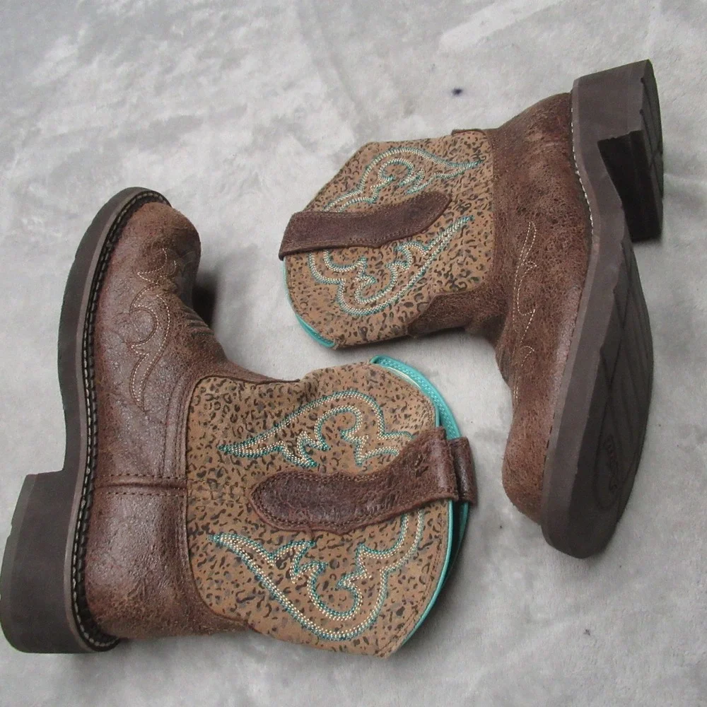 Ariat Womens 7B Boots Brown Leopard Fatbaby‎ Heritage Harmony Western Cowboy